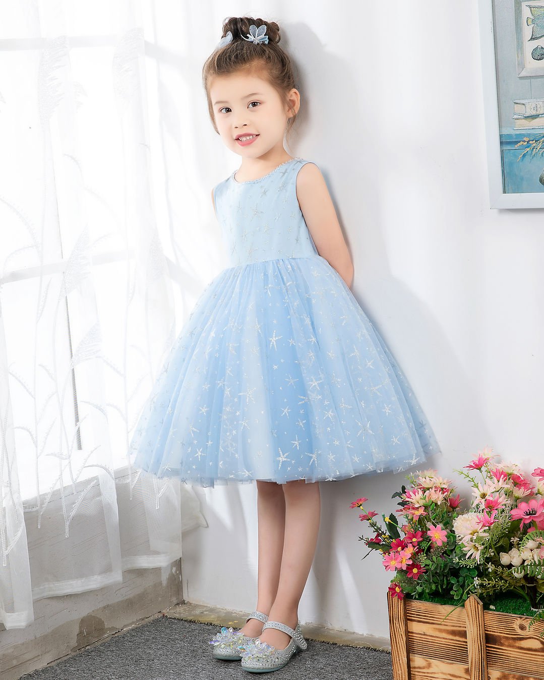 NumberSea - Light Blue Sleeveless Girls Princess Dresses Birthday Dress Party Dresses Kids Fashion Dresses