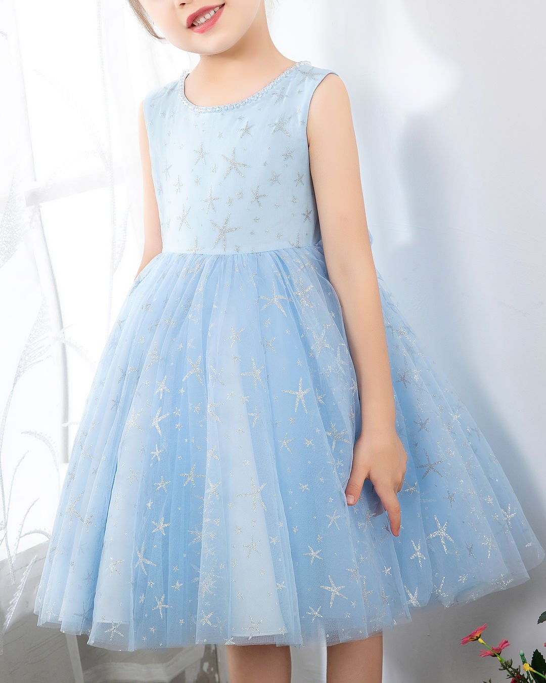 NumberSea - Light Blue Sleeveless Girls Princess Dresses Birthday Dress Party Dresses Kids Fashion Dresses