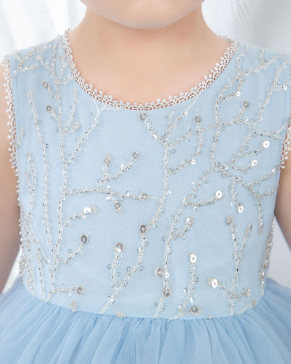 NumberSea - Light Blue Sleeveless Beaded Girls Princess Dresses Birthday Dress Party Dresses Kids Fashion Dresses