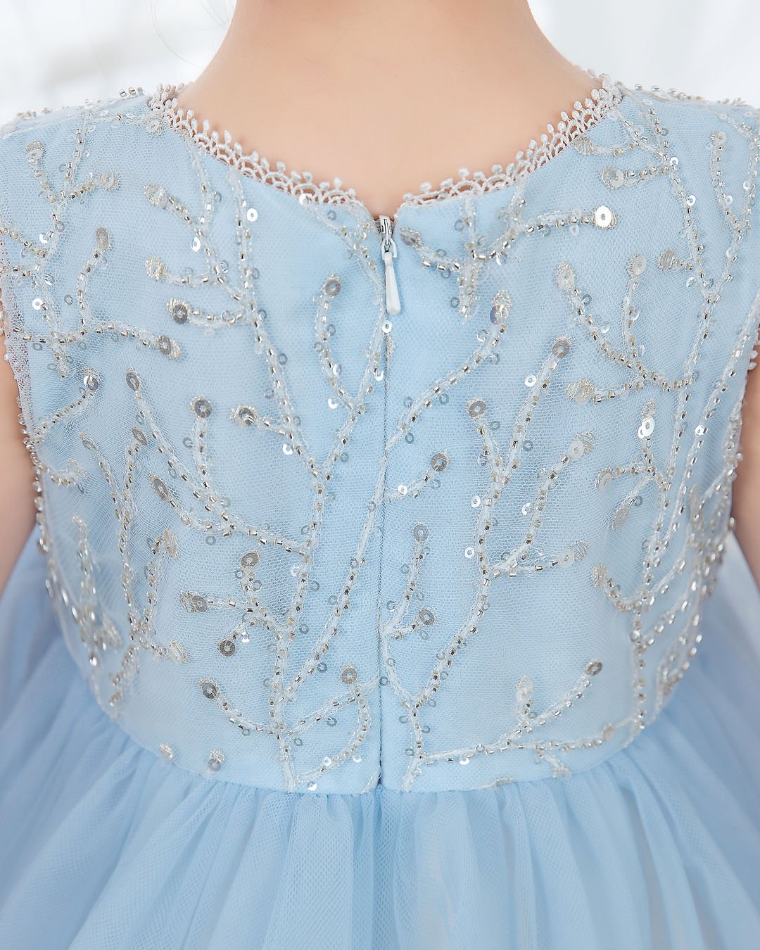 NumberSea - Light Blue Sleeveless Beaded Girls Princess Dresses Birthday Dress Party Dresses Kids Fashion Dresses