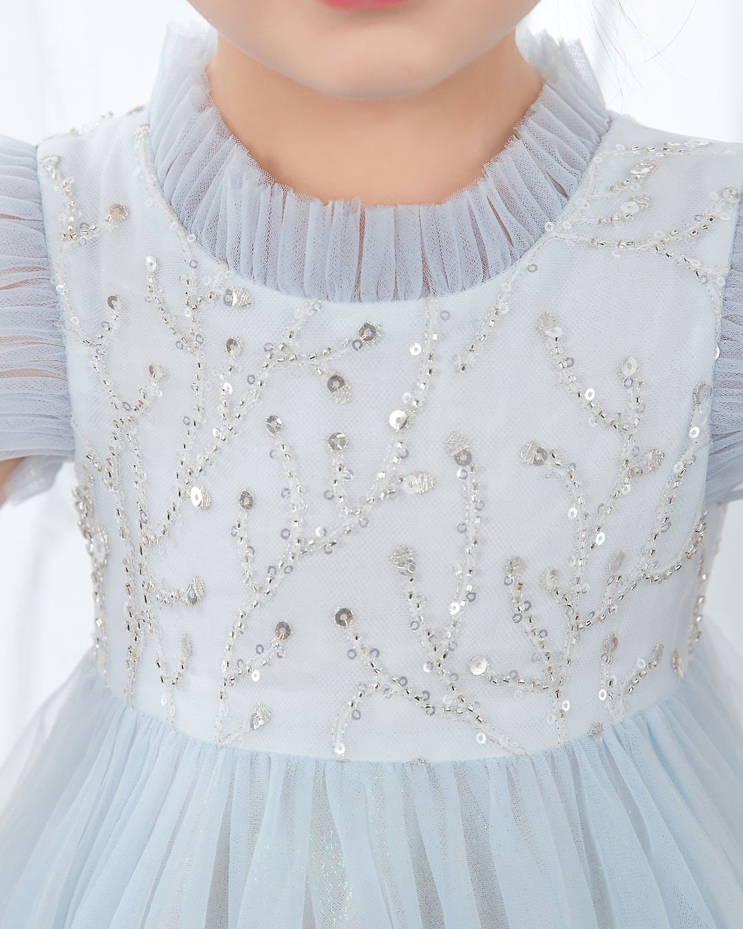 NumberSea - Light Blue Sleeveless Beaded Girls Princess Dresses Birthday Dress Party Dresses Children's Occasion Wear