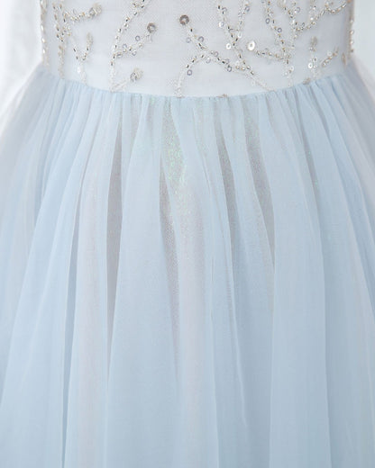 NumberSea - Light Blue Sleeveless Beaded Girls Princess Dresses Birthday Dress Party Dresses Children's Occasion Wear