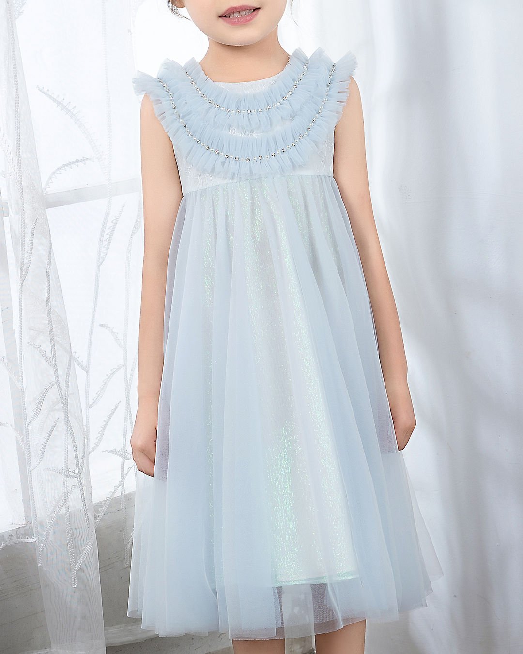 NumberSea - Light Blue Sleeveless Girls Princess Dresses Birthday Dress Party Dresses Children's Occasion Wear