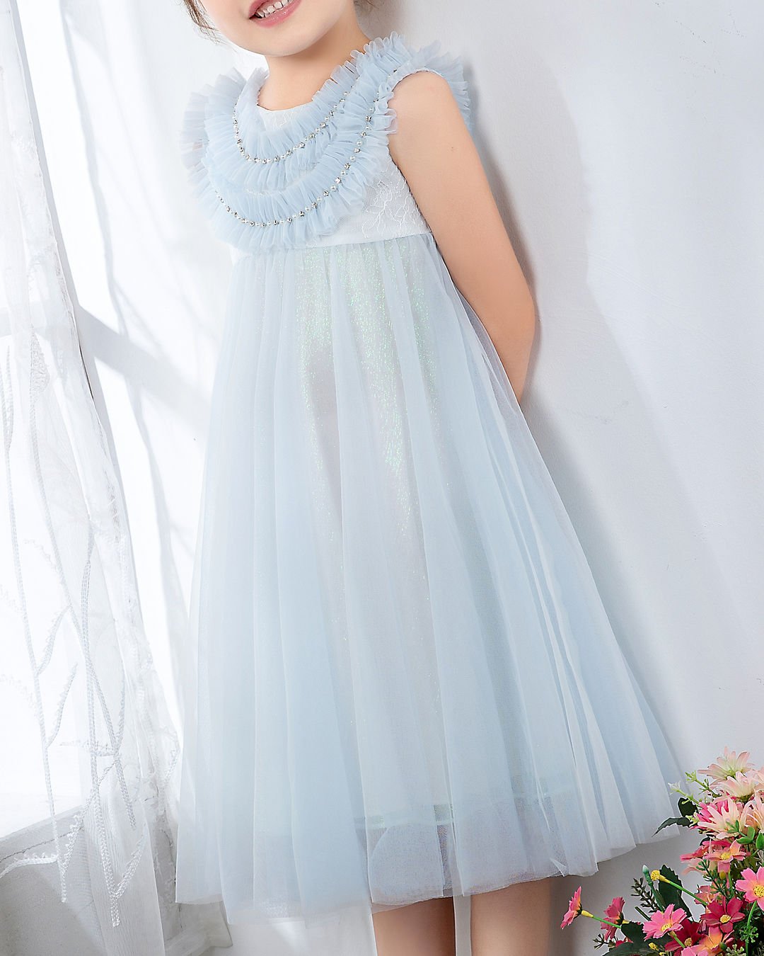 NumberSea - Light Blue Sleeveless Girls Princess Dresses Birthday Dress Party Dresses Children's Occasion Wear