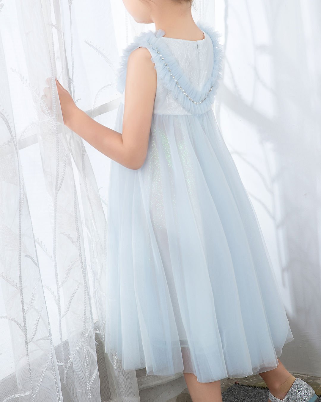 NumberSea - Light Blue Sleeveless Girls Princess Dresses Birthday Dress Party Dresses Children's Occasion Wear