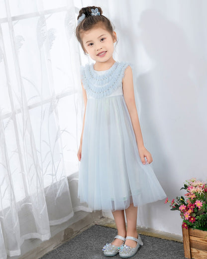 NumberSea - Light Blue Sleeveless Girls Princess Dresses Birthday Dress Party Dresses Children's Occasion Wear