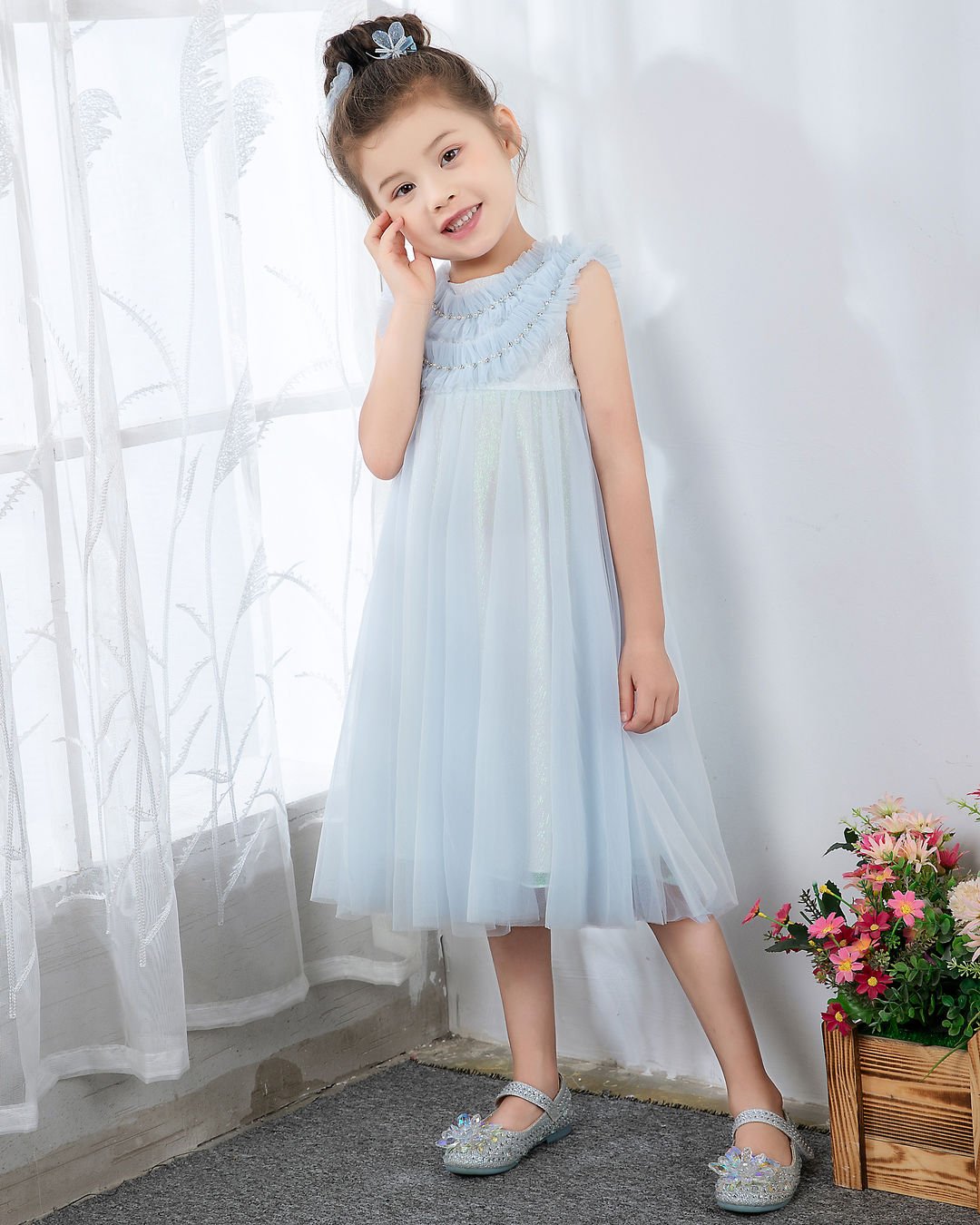 NumberSea - Light Blue Sleeveless Girls Princess Dresses Birthday Dress Party Dresses Children's Occasion Wear