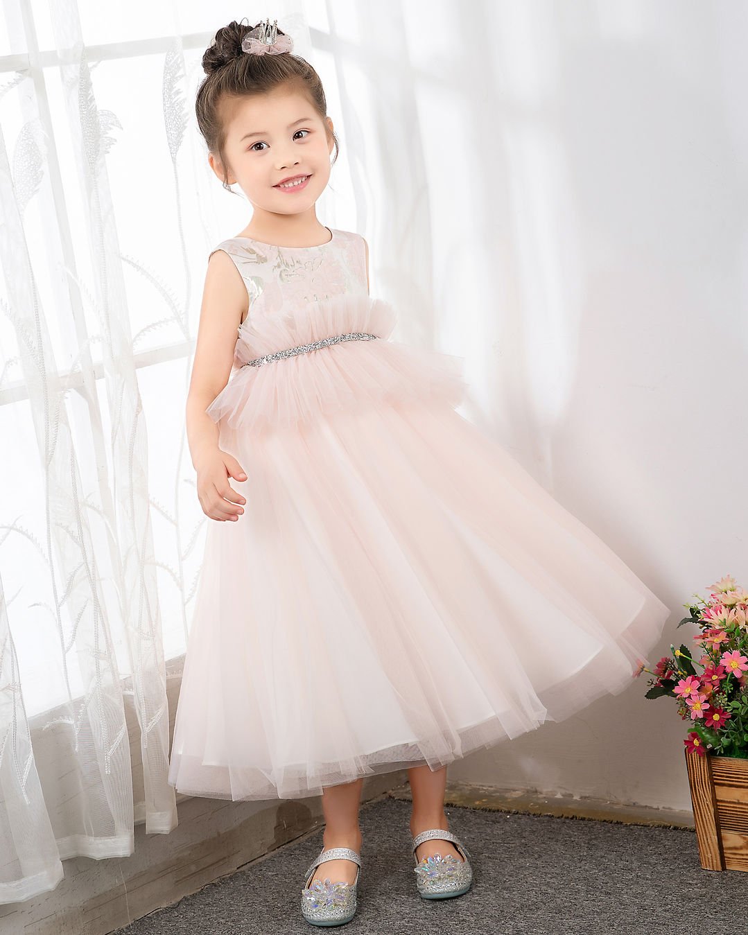 NumberSea - Pink Tulle Sleeveless Girls Princess Dresses Birthday Dress Party Dress Children's Occasion Wear