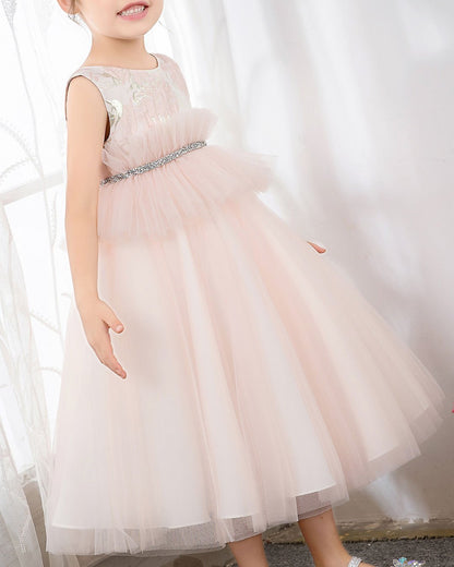 NumberSea - Pink Tulle Sleeveless Girls Princess Dresses Birthday Dress Party Dress Children's Occasion Wear