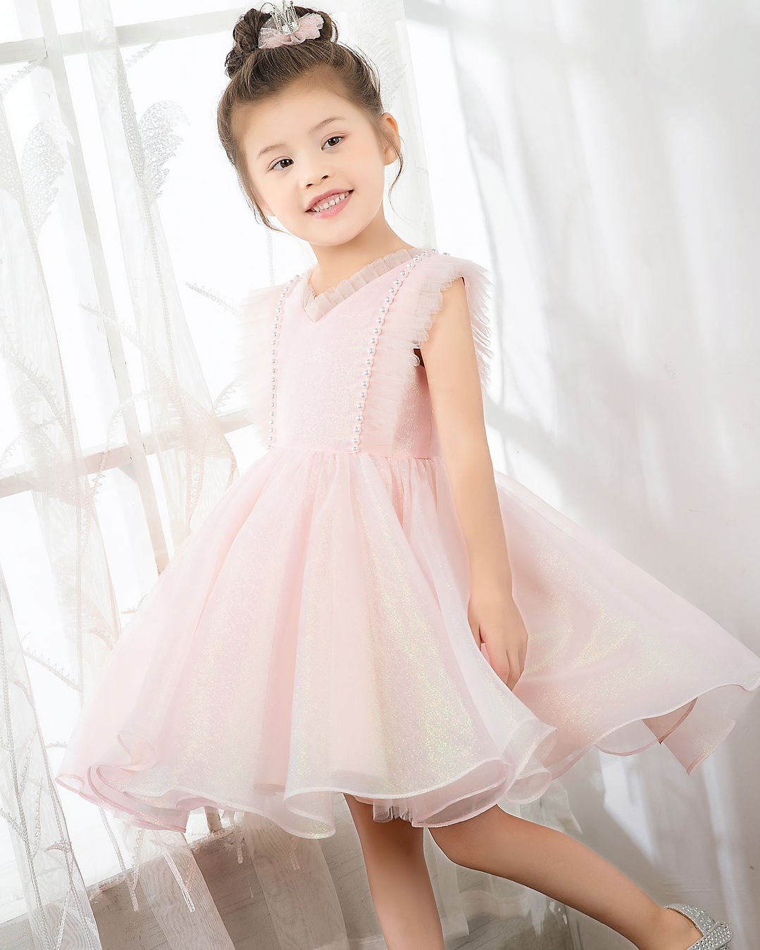 NumberSea - Fashion Pink Tulle Sleeveless Girls Princess Dresses Children's Occasion Wear Party Dresses Birthday Dress