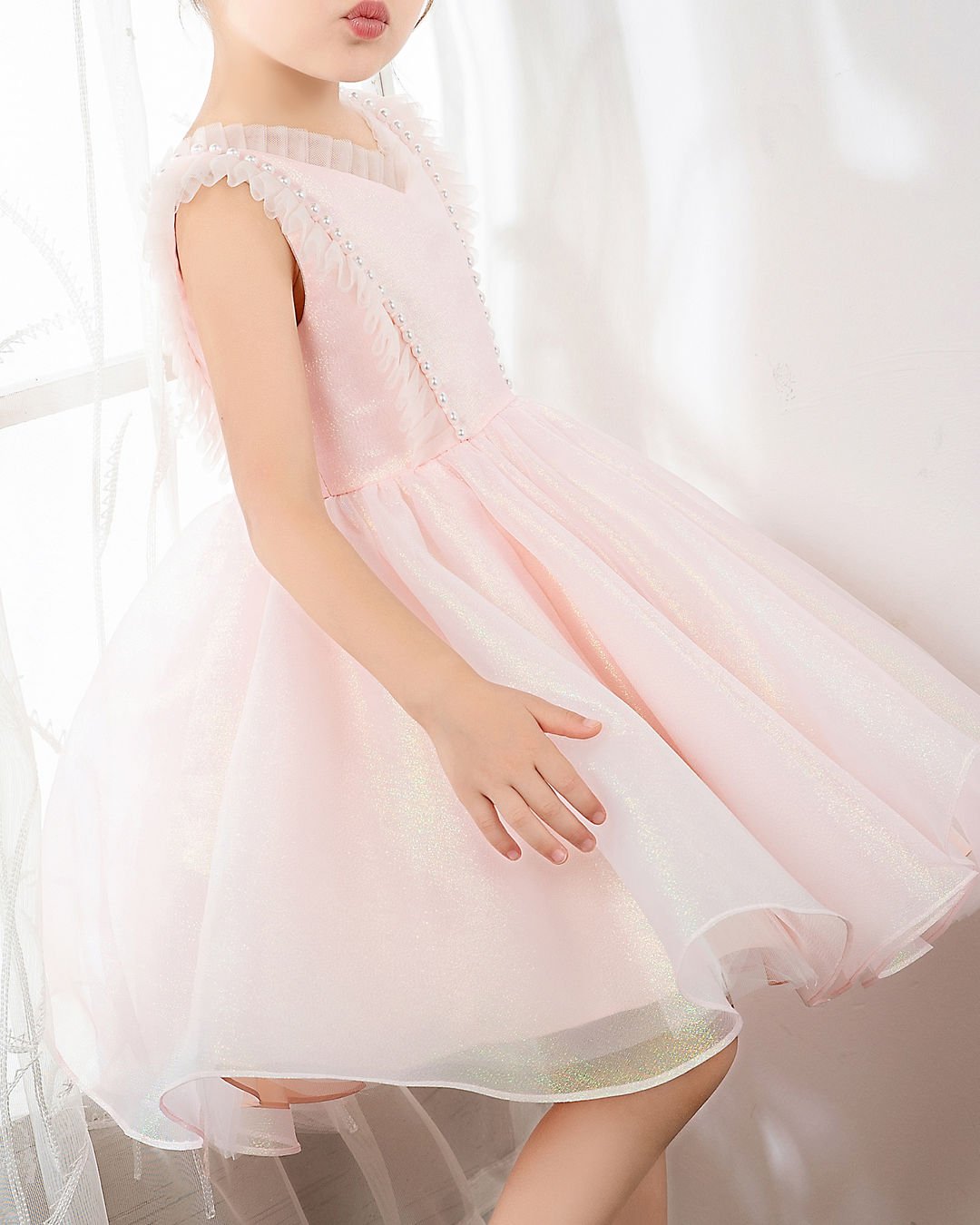 NumberSea - Fashion Pink Tulle Sleeveless Girls Princess Dresses Children's Occasion Wear Party Dresses Birthday Dress