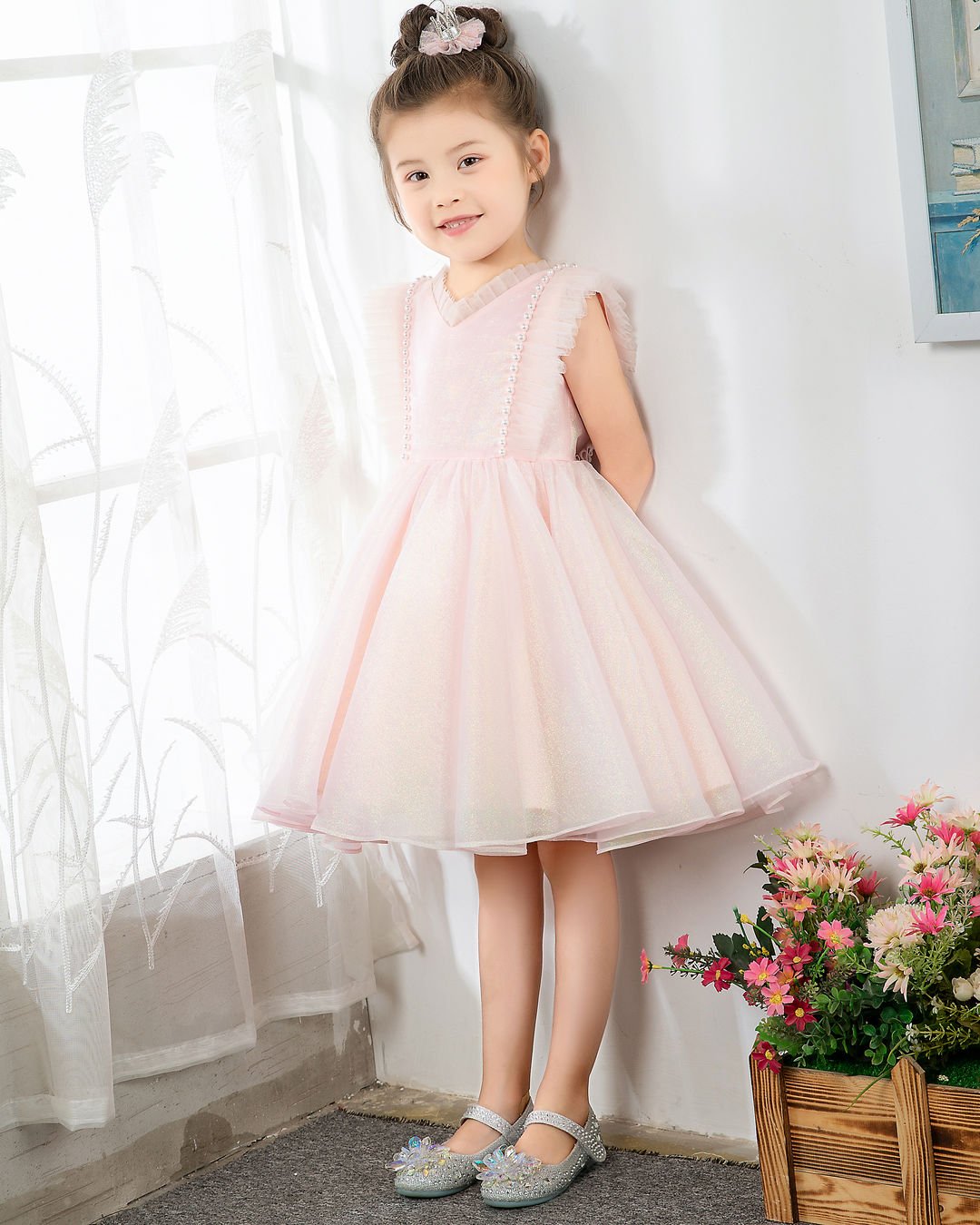 NumberSea - Fashion Pink Tulle Sleeveless Girls Princess Dresses Children's Occasion Wear Party Dresses Birthday Dress