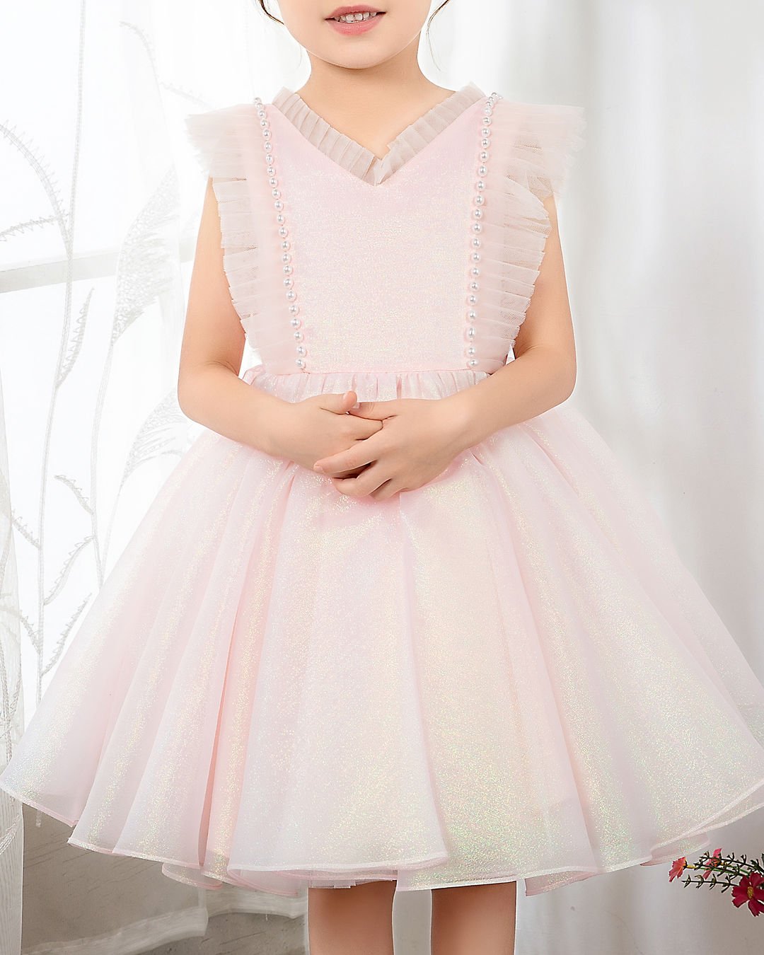 NumberSea - Fashion Pink Tulle Sleeveless Girls Princess Dresses Children's Occasion Wear Party Dresses Birthday Dress