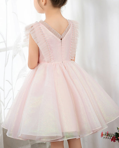 NumberSea - Fashion Pink Tulle Sleeveless Girls Princess Dresses Children's Occasion Wear Party Dresses Birthday Dress