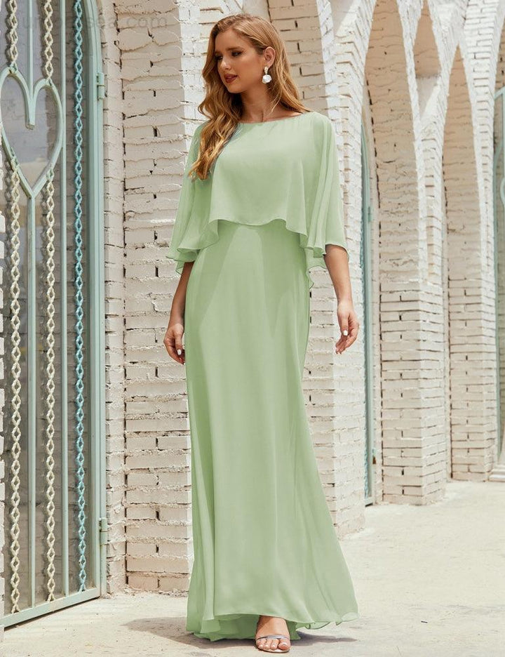 Numbersea Bridesmaid Dress Women Long Sleeve V-Neck Chiffon Formal Wedding Party 28018