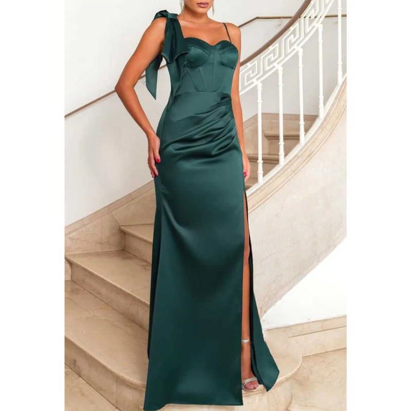 Satin Sweetheart Spaghettiträger mit Seitenschlitz Party Ball Abendkleid 