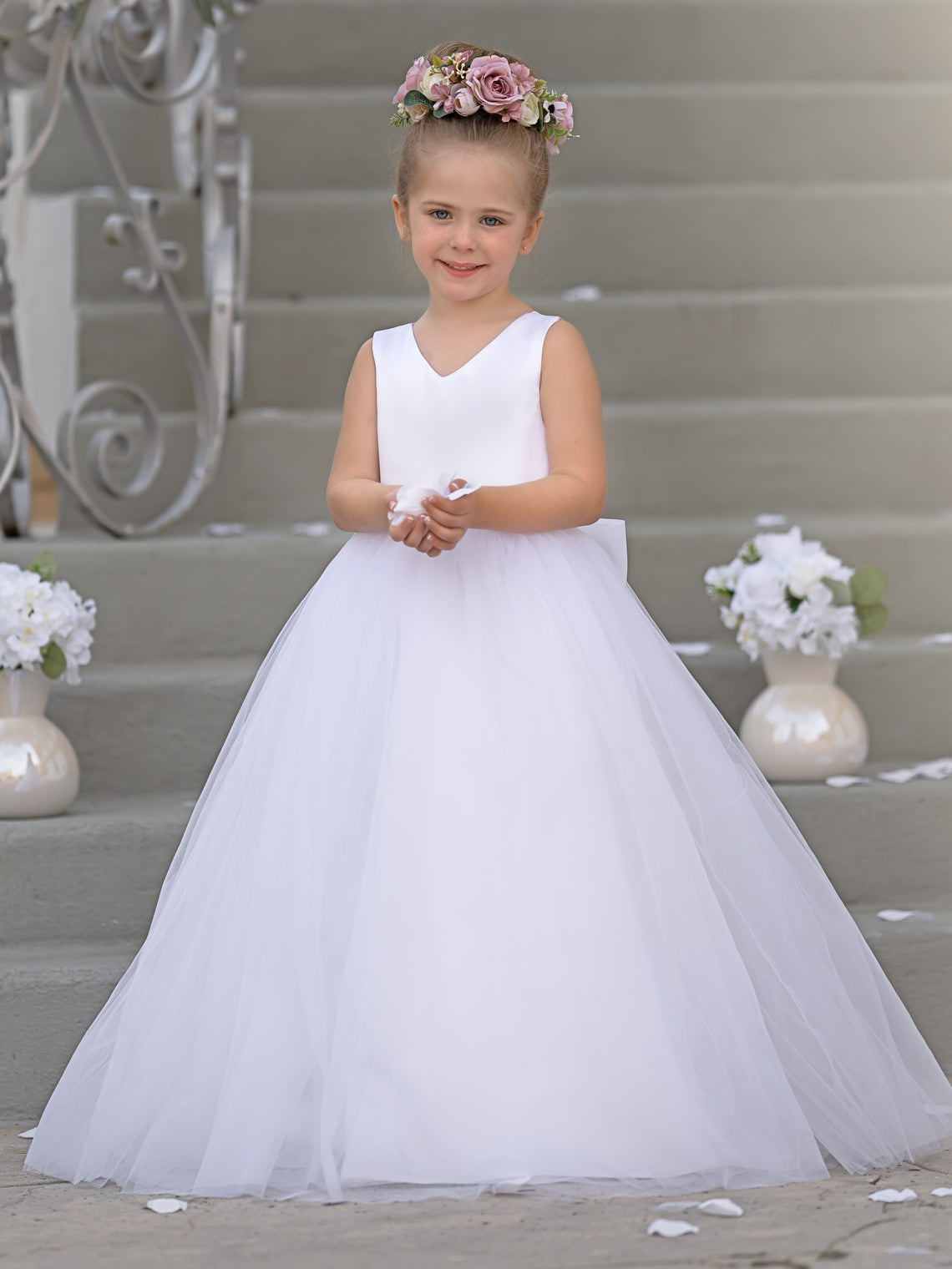 Timeless A-Line Sleeveless Satin and Tulle Flower Girl Dress