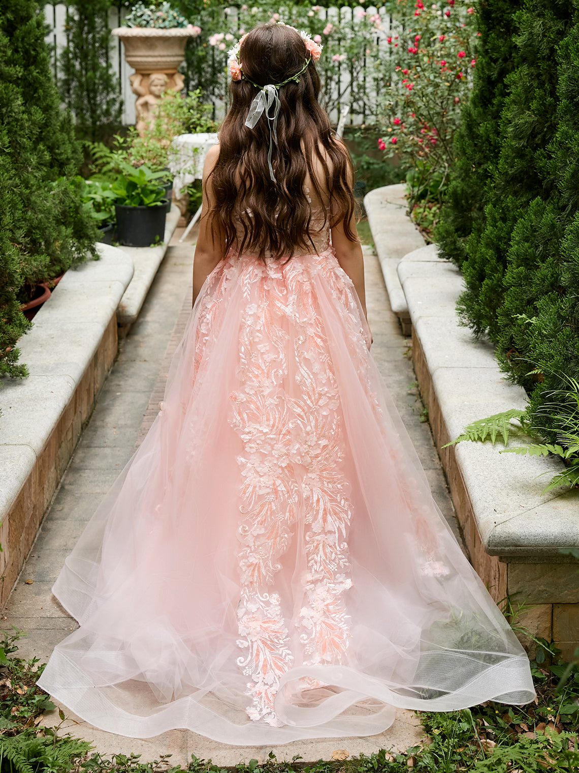 Pink Princess Ball Gown for Girls with Lace Appliqués