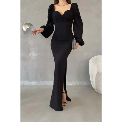 Simple Sheath Sweetheart Long Sleeves Long Prom Dress