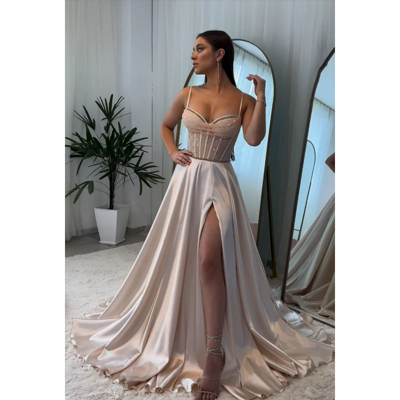 Gorgeous & Charming A-Line Spaghetti Straps Slit Formal Prom Dress