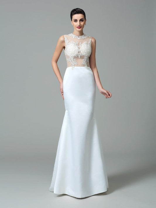 Sheath/Column Jewel Applique Sleeveless Long Satin Dresses #60188