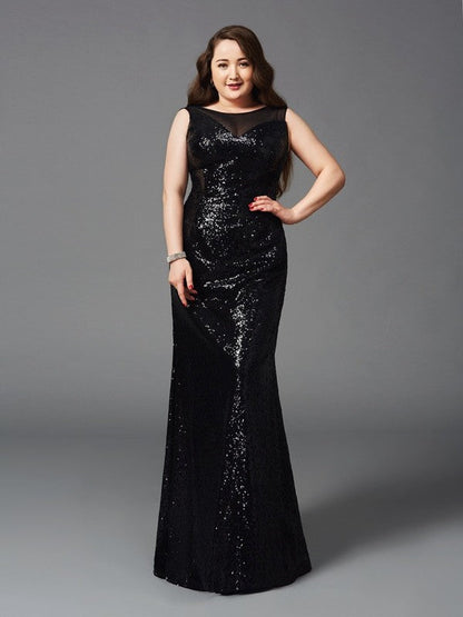 Sheath/Column Scoop Sleeveless Long Sequins Plus Size Dresses