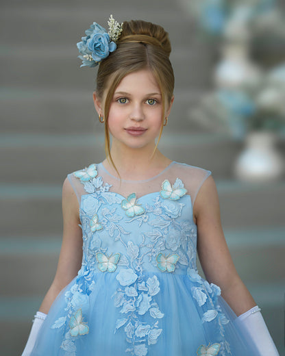 Serenity Princess Ball Gown with Lace Appliques and Butterfly Embellishments