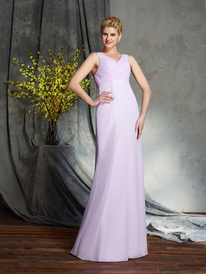 Sheath/Column V-neck Applique Sleeveless Long Chiffon Mother of the Bride Dresses