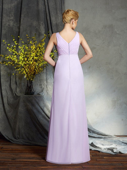 Sheath/Column V-neck Applique Sleeveless Long Chiffon Mother of the Bride Dresses