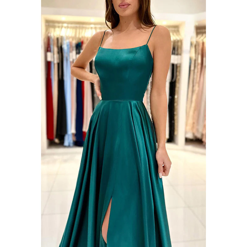 Sheath/Column Straps Satin Pleats Sleeveless Prom Evening Formal Dress