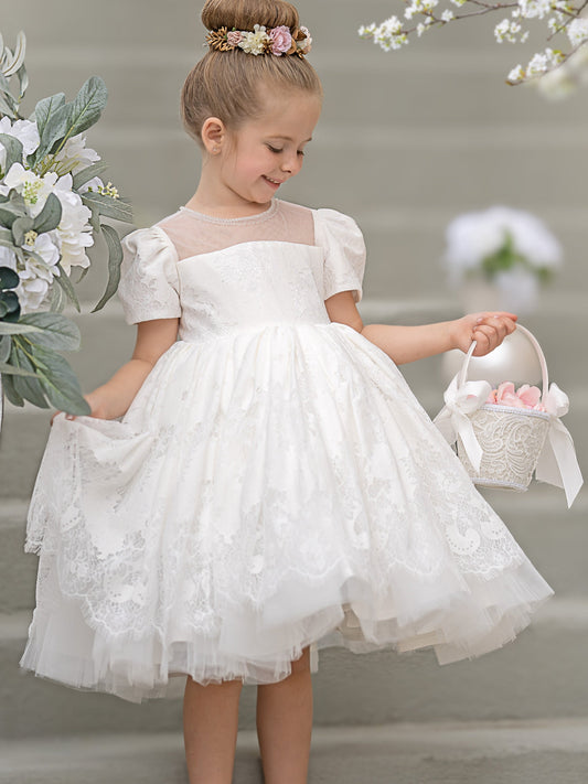 Lace Knee-length First Communion Flower Girl Dress