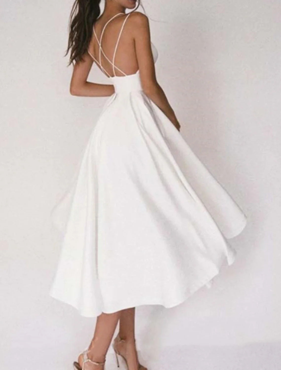 Wedding Dresses A-Line Sweetheart Camisole Spaghetti Strap Tea Length Chiffon Bridal Gowns With Pleats Dresses