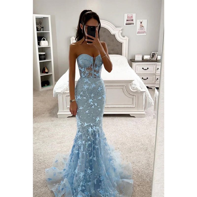 Sweetheart 3d Lace Mermaid Long Senior Prom Dress