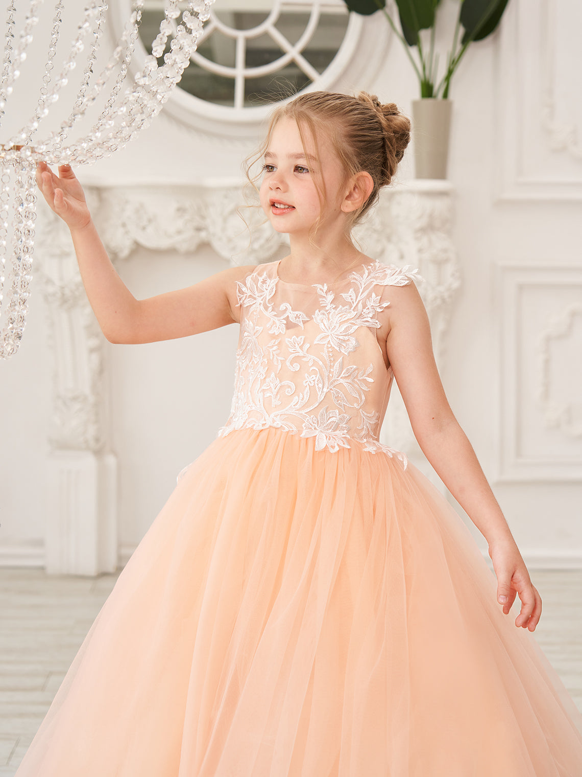 Elegant A-Line Princess Sleeveless Tulle Flower Girl Dress