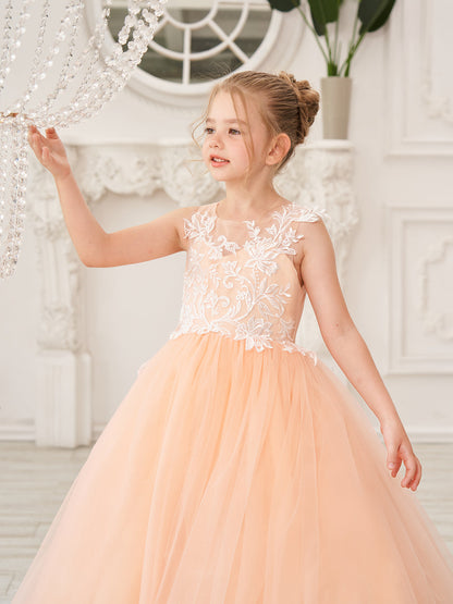 Elegant A-Line Princess Sleeveless Tulle Flower Girl Dress