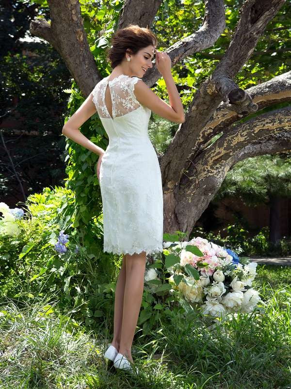 Wedding Dresses Princess Sheer Neck Applique Sleeveless Short Satin