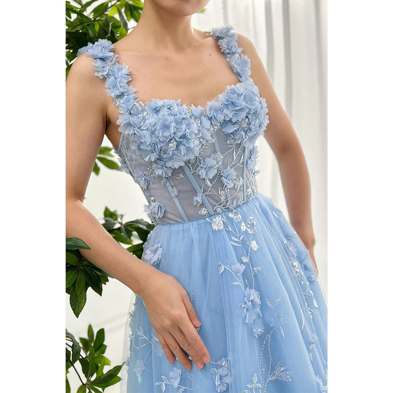 Sweetheart A-line Tulle Floral Appliqued Party Prom Evening Dress