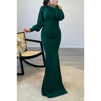 Trumpet/mermaid One Shoulder Pleats Long Sleeves Prom Formal Dress