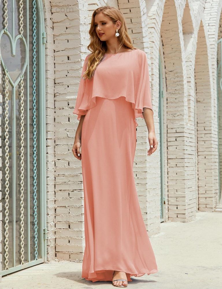 Numbersea Bridesmaid Dress Women Long Sleeve V-Neck Chiffon Formal Wedding Party 28018