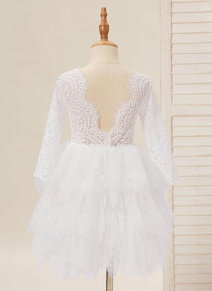 Lace Tulle Knee-length White Dress (2003227580)