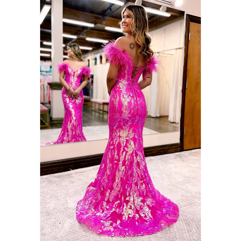 Plunging V-neck Sequins Appliques Mermaid Prom Dress