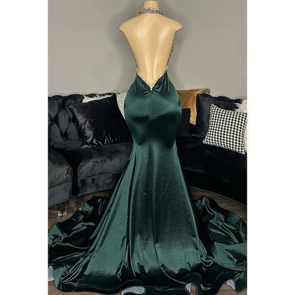 Trumpet/Mermaid V-Neck Satin Appliques Backless Sleeveless Prom Dress