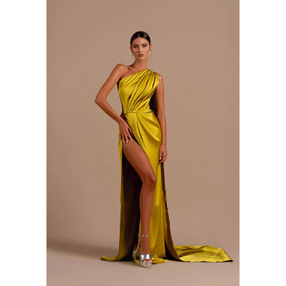 Sheath/Column One Shoulder Satin Long Evening Formal Dress With Bolero