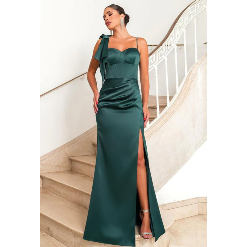 Simple & Casual Straps Square Sheath Side Slit Formal Prom Dress