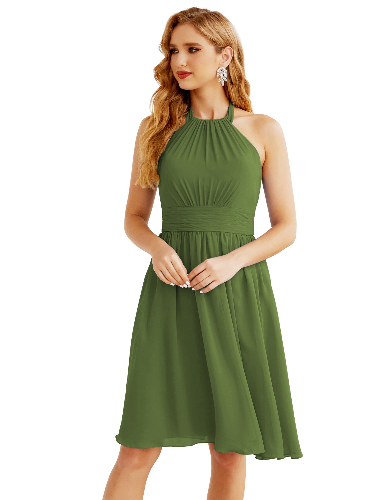 Numbersea Halter Chiffon Bridesmaid Dresses Short Sleeveless Formal Party Dress Open Back 28023