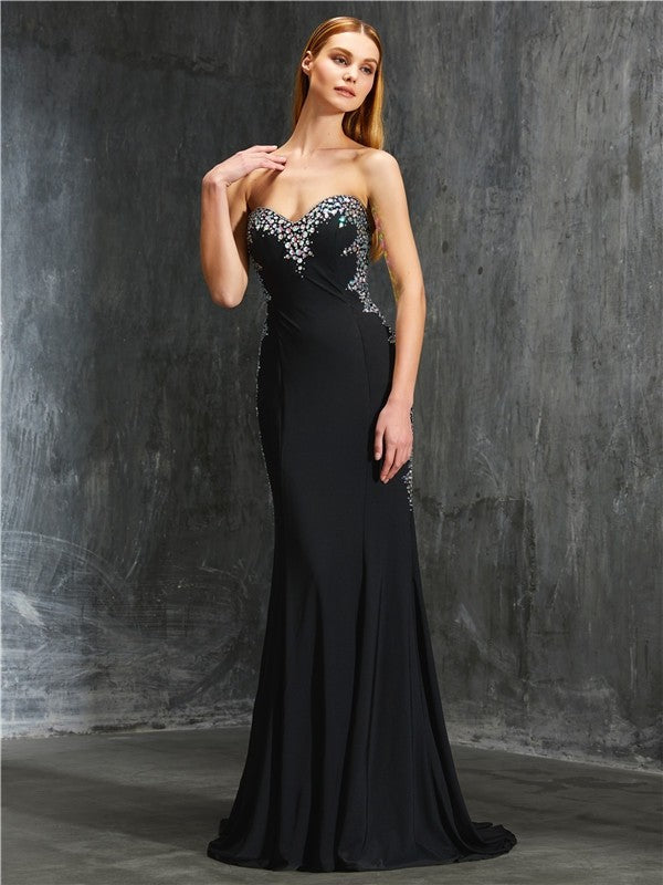 Sheath/Column Sweetheart Sequin Sleeveless Spandex Sweep/Brush Train Dresses