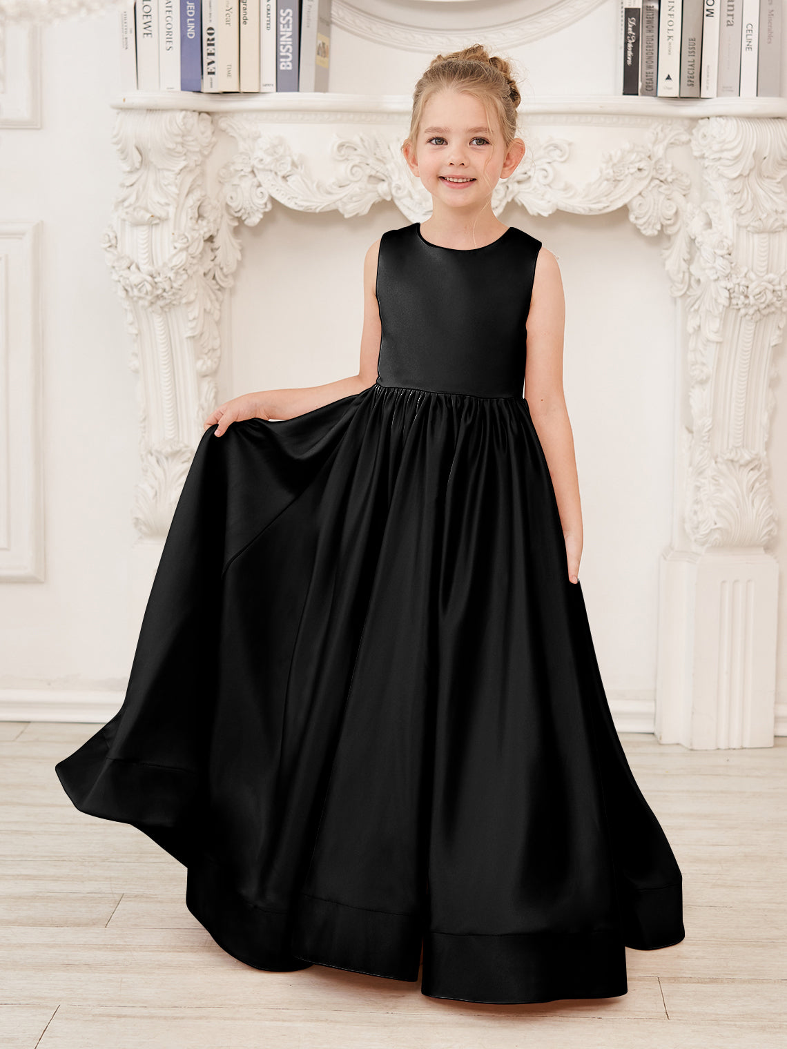 NumberSea - A - line Lace Satin Floor - length Flower Girl Dress