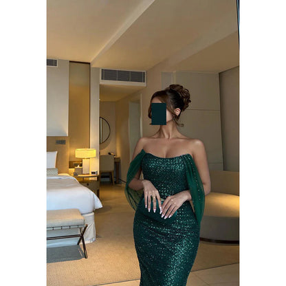 Trumpet/Mermaid Off-Shoulder Side Slit Sleeveless Slit Sequins Evening Prom Dress