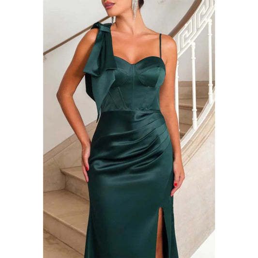 Satin Sweetheart Spaghettiträger mit Seitenschlitz Party Ball Abendkleid 