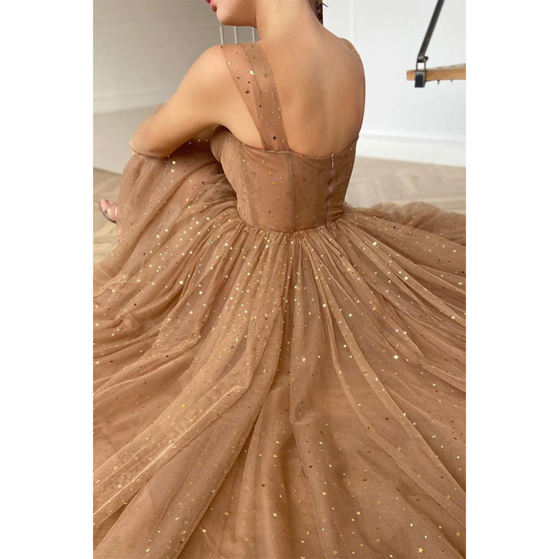 Spaghetti Straps Sweetheart Tulle Prom Dress with Pockets